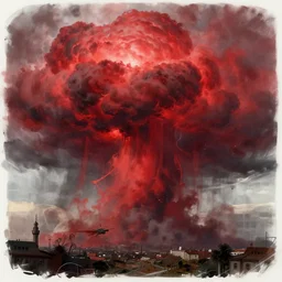 a giant red storm approaching, concept art, trending on artstation, wlop, ross draws, digital painting, mixed media, intricate details, volumetric lighting