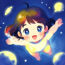 portrait of a young girl floating in space, colorful, cute face by ilya kuvshinov, yoshinari yoh, kmai yoneyama, dynamic pose, ( kyoani ), starry rounded eyes, illustration, anime poster, mads berg, stippled light, shading