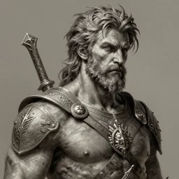 portrait of a rugged ranger, muscular, upper body, D&D, fantasy, intricate, elegant, highly detailed, digital painting, artstation, concept art, matte, sharp focus, illustration, art by Artgerm and Greg Rutkowski and Alphonse Mucha