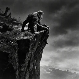 the edge of the world. dark fantasy, film noir, black and white, osr, mike mignola.