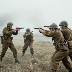 World War 2 photo of soldiers fighting with finger guns