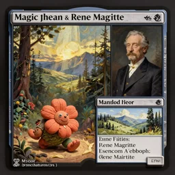 a clay flowery creature approaching, painted by james jean and rene magritte ( rpg reference sheet ), style of magic the gathering