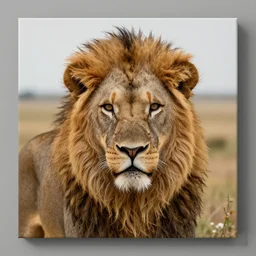a full head photo, detailed photograph of a lion in a distance landscape, photorealism ultradetailed digital art, irina french, heraldo ortega, mandy jurgens, golden ratio, art canvas, award winning, masterpiece trending on artstation 8 k 1 5 0 mpx, hasselblade wide shot