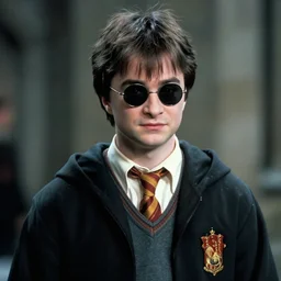 Movie still of Harry Potter in Matrix, wearing cool sun glasses