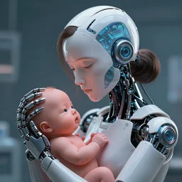 female robot feeling emotions, birth of consciousness, 4 k, detailed