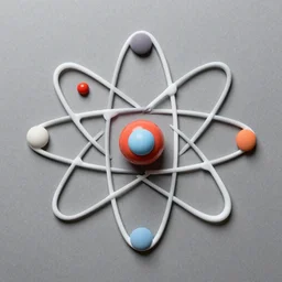 flat lay, knolling of the parts of an atom.
