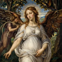 a woman surrounded by angels in nature, magical feeling, painting in the style of Sandro Botticelli, 4k,