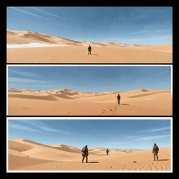 no border 3 panel graphic novel layout frozen desert cryogenic tears of hyperspace loneliness futuristic small unit tactics behind enemy lines littoral combat photorealistic graphic novel layout by michael komarck, greg rutkowski, victo ngai, artgerm, willem claesz heda and j. dickenson roger deakins john seale syd mead