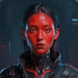 a painting of a woman with a red face, cyberpunk art by ilya kuvshinov, cgsociety, generative art, ilya kuvshinov, behance hd, daz 3 d