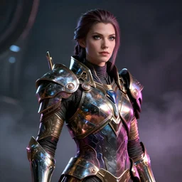 a sci fi quarter - length portrait of a character from destiny by bungee studios wearing ornate armor made of sci fi metal plates, cinematic lighting, smooth, high detail, dark fantasy, unreal engine, octane render, by vitaly bulgarov artstation, futuristic and elegant, fog volumes, vivid color glow, post processing, cgsociety