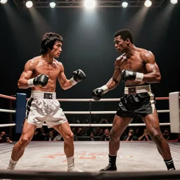 bruce lee vs muhammad ali, arena fight, boxing ring