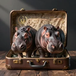 hippos in a suitcase
