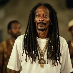 cinematic film still of Snoop Dogg starring in a Steven Spielberg film as Bob Marley, candid photo, 1999, Jamaica, shallow depth of field, photograph, epic lighting