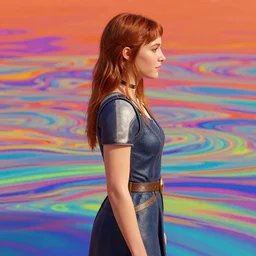 side portrait, imogen poots, paladin, gloomhaven, octane render, colorful swirly ripples, gaudy colors, unreal engine, anime, tarot, art nouveau, illustration concept art, by victo ngai, fanbox, greg rutkowski, makoto shinkai, mucha