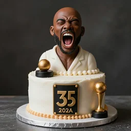 a cake with sugar paste figuring a bald black man screaming, food photography, master of cakes, cake awards