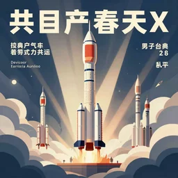 posters of a communist space x, flat 2d, propaganda, rockets