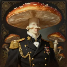 portrait of a mushroom wearing a formal military outfit, science fantasy painting, elegant intricate digital painting artstation, greg rutkowski and alphonse mucha, detailed