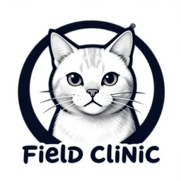 logo of a cat field clinic, drawing, borderlands, highly detailed