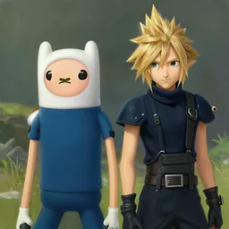 finn and jake from adventure time in final fantasy 7, highly detailed painting, unreal engine