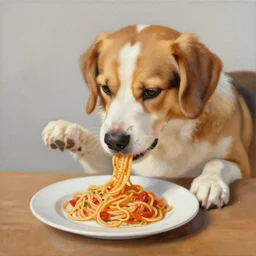 painting of a dog eating spagetti