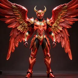 a photo of 8k ultra realistic archangel with 4 wings, full body, intricate red and gold neon armor, ornate, cinematic lighting, trending on artstation, 4k, hyperrealistic, focused, high details, unreal engine 5, cinematic
