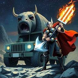 marvel, thor with hummer, artwork by nicholas roerich