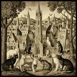 ulthar, the city of cats, in the style of hieronymous bosch