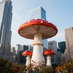 building shaped like an amanita muscaria in the New York skyline