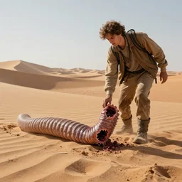 wanderer in dune planet getting eaten by a worm, smooth, sharp, highly detailed, 4k, octane render