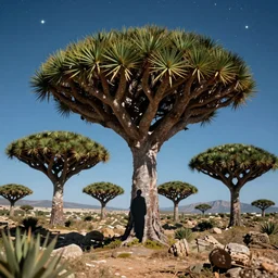 socotra island with dragon trees in the style of chamber of secrets, starry night, sharp focus, wide shot, trending on artstation, masterpiece, by greg rutkowski, by ross tran, by fenghua zhong, octane, soft render, ultrarealistic, colorful, cinematic, shadow of the tomb rider