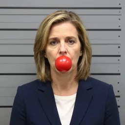 gretchen whitmer with a red gag ball in a mug shot