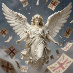 heaven with angels, british notes raining down beautifully, fantasy, dramatic, intricate, elegant, highly detailed, digital painting, artstation, concept art, smooth, sharp focus, illustration, art by Gustave Dore, octane render