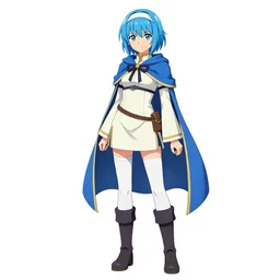 a blue-haired traveller, alchemist girl, short hair, wearing a headband, short pale tunic and white stockings, high boots, azure cape, anime character; full body art, in the Japanese fantasy videogame; character concept art; trending on artstation, highly detailed, clean lineart, vector line art, clean, by Ilya kuvshinnikov