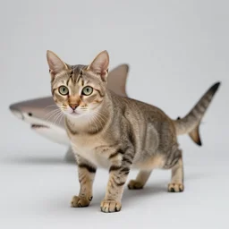 a feline shark - cat - hybrid. animal photography,