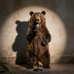 A bear doing stand-up comedy