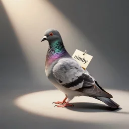 a messenger pigeon with a note that reads nimby