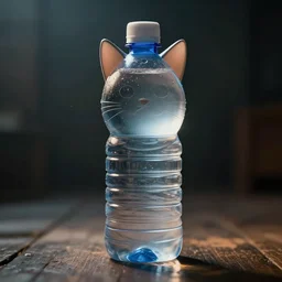a water bottle shaped like a cat, dramatic lighting, cinematic, establishing shot, extremely high detail, photo realistic, cinematic lighting, post processed,