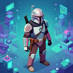 Mandalorian isometric synthwave digital art