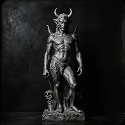 wet plate photography, dark background, devil statue by beksinski
