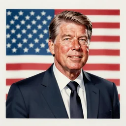 ronald reagan as zombie, stars and stripes in the background, colored photocopy, artwork by honore daumier