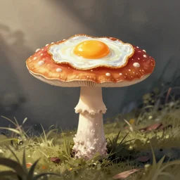 toadstool with a fried egg cap. illustation by beatrix potter