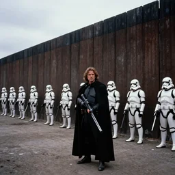 cinematic still image of the imperial galactic empire sci fi mexican 5 0 foot boarder wall / imperial troopers stand guard at large wall / scene from 1 9 8 0 s empire strikes back, 3 5 mm imax, moody iconic scene, action scene, beautiful detailed scene, color kodak, directed by kubrick