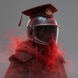 a creature made of crimsom mist, wearing a helmet with a closed visor and college hat, digital art, d & d concept art, trending on artstation, 8 k