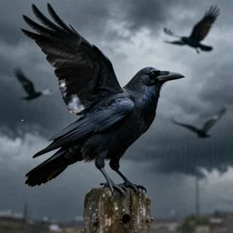 in the black storm, a murder of crows, by nicholas delort