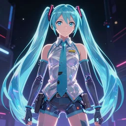 Giant hologram of Hatsune miki in blade runner 2049, digital art, artstation, cgsociety