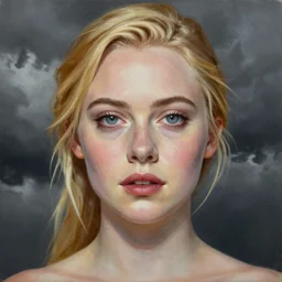 professional painting of Elle Fanning in the style of Alan Davis, head and shoulders portrait, symmetrical facial features, smooth, sharp focus, illustration, intricate, stormy weather, extremely detailed masterpiece,
