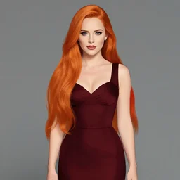 style artgerm, joshua middleton : : beautiful kristen bell with dark red dress, very long orange hair, symmetrical face, symmetrical eyes : : fire powers fire swirling : : detailed, volcano setting : : cinematic lighting