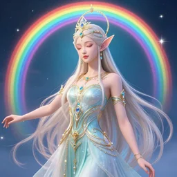 endless magical rainbow contented beautiful young fae!!!!! bodhisattva, intricate, elegant, digital art artstation