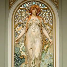 Singlular stunning Art Nouveau goddess standing in an arched doorway with a garden behind her in the Spring by Elisabeth Sonrel, intricate, beautiful, artstation 8k, high resolution