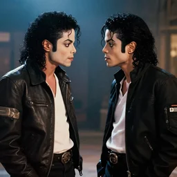 michael jackson meeting his younger self, movie still 8 k hdr atmospheric lighting